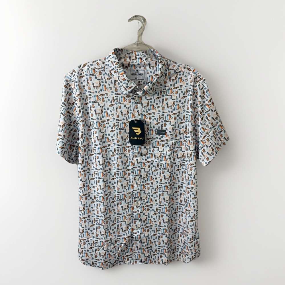 Burlebo Men's Crawfish Boil Print Performance Short Sleeve White AOP Shirt Large
